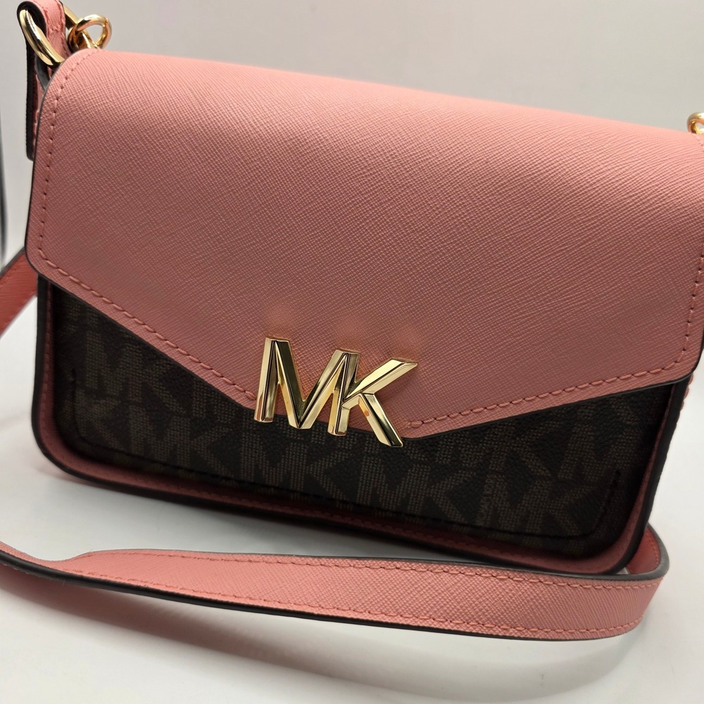 Michael Kors Sylvia Small Flap Crossbody Bag Primrose Pink Brown 38S2GYLC1B